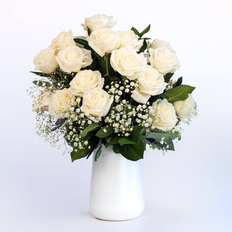 Modern Love White Double Dozen Rose Bouquet - Same Day Delivery