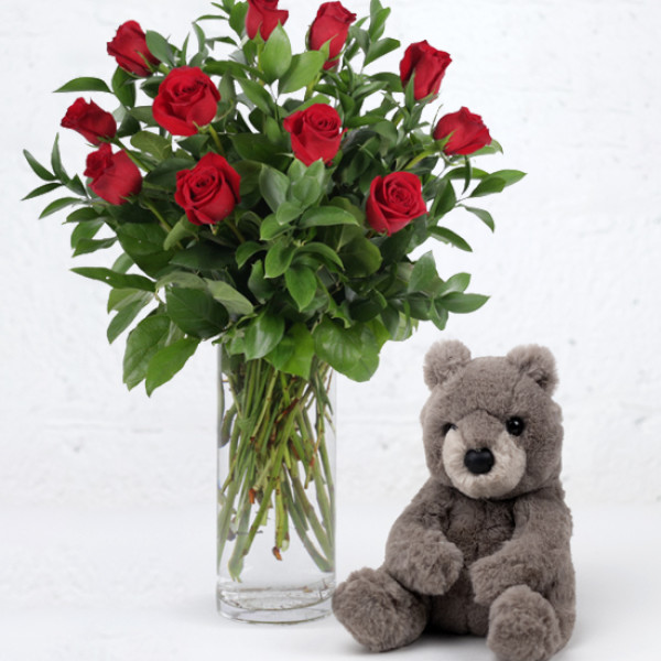 Bear Hug Dozen Rose Package