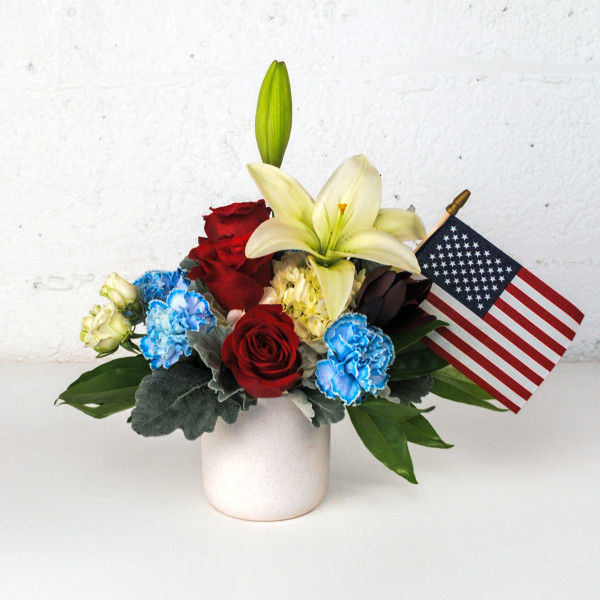 Red White and Blooms Vased Arrangement
