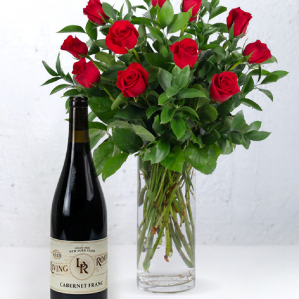 Red Rose Bouquet and Cabernet Franc Duo