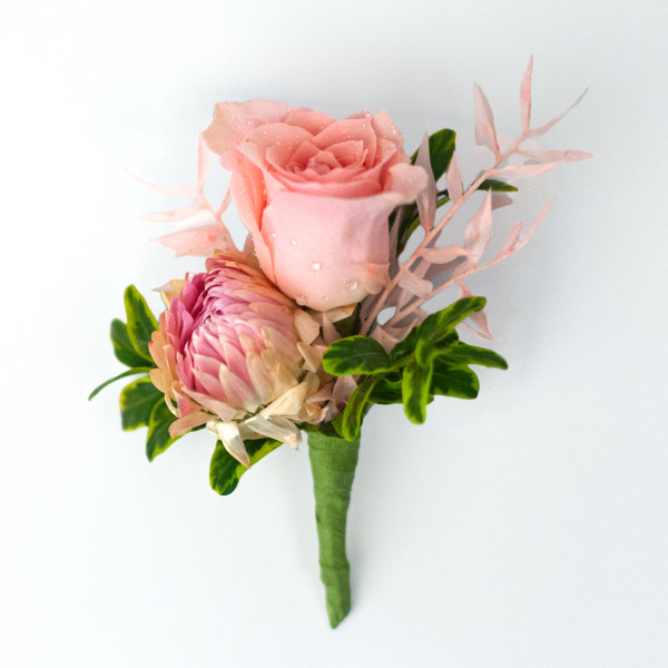 Blush Strawflower and Spray Rose Boutonniere