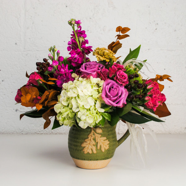 Fuchsia and Fern Pitcher Bouquet