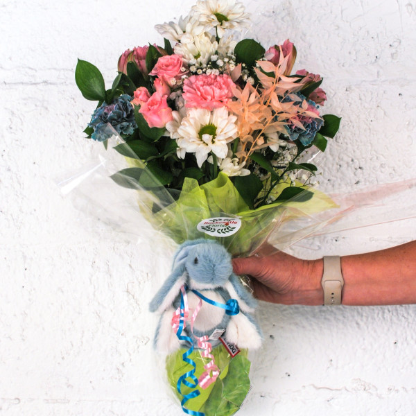 Teal and Peach Bouquet and Turtle Companion Duo