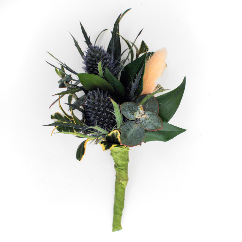 Earthy Elegance Blue Thistle Boutonniere - Same Day Delivery