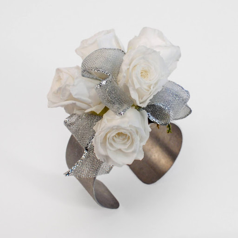Timeless Cuff Corsage White Silver  - Same Day Delivery