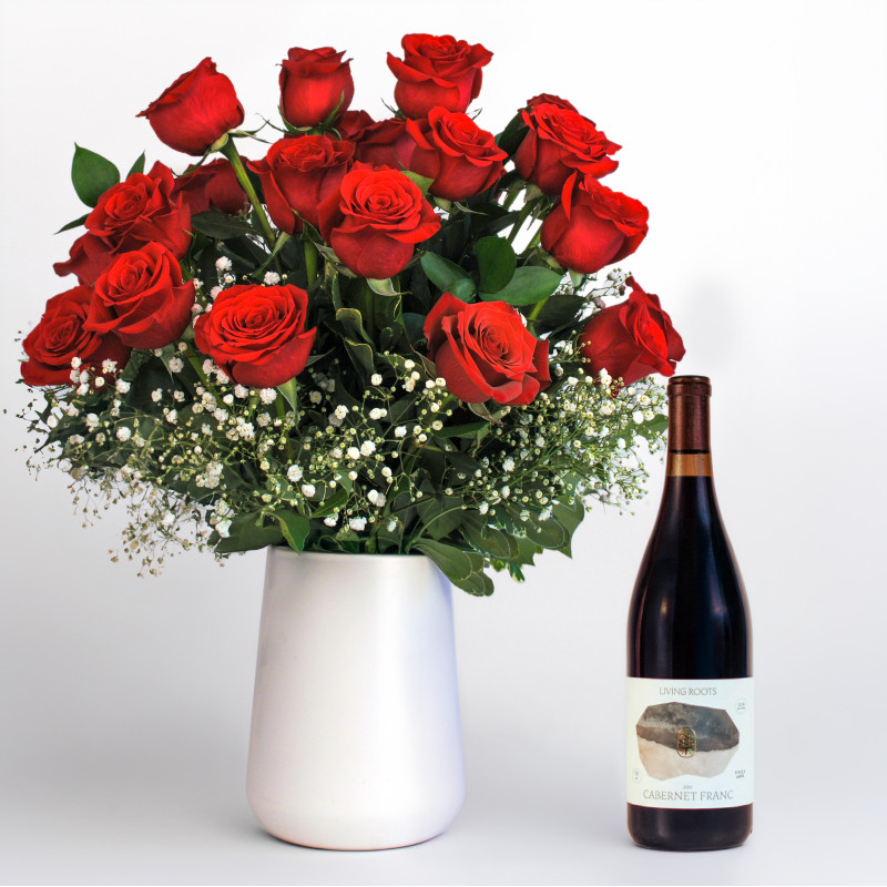 Double Dozen Rose Bouquet and Cab Franc Pairing - Same Day Delivery