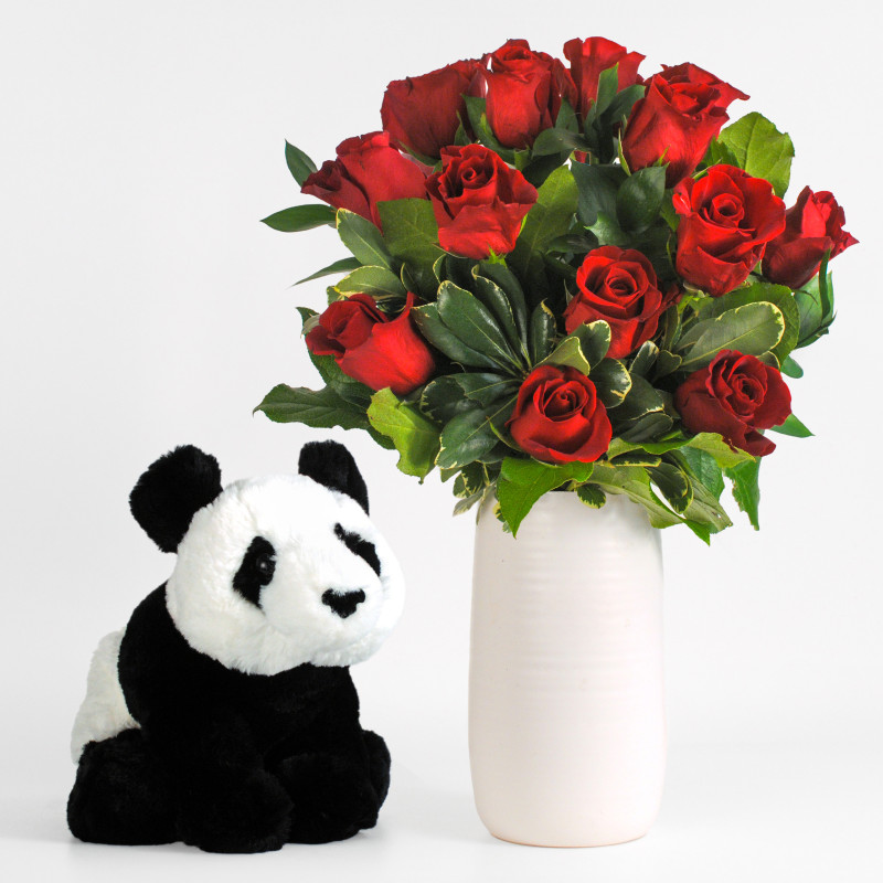 Bear Hug Classic Dozen Rose Package - Same Day Delivery