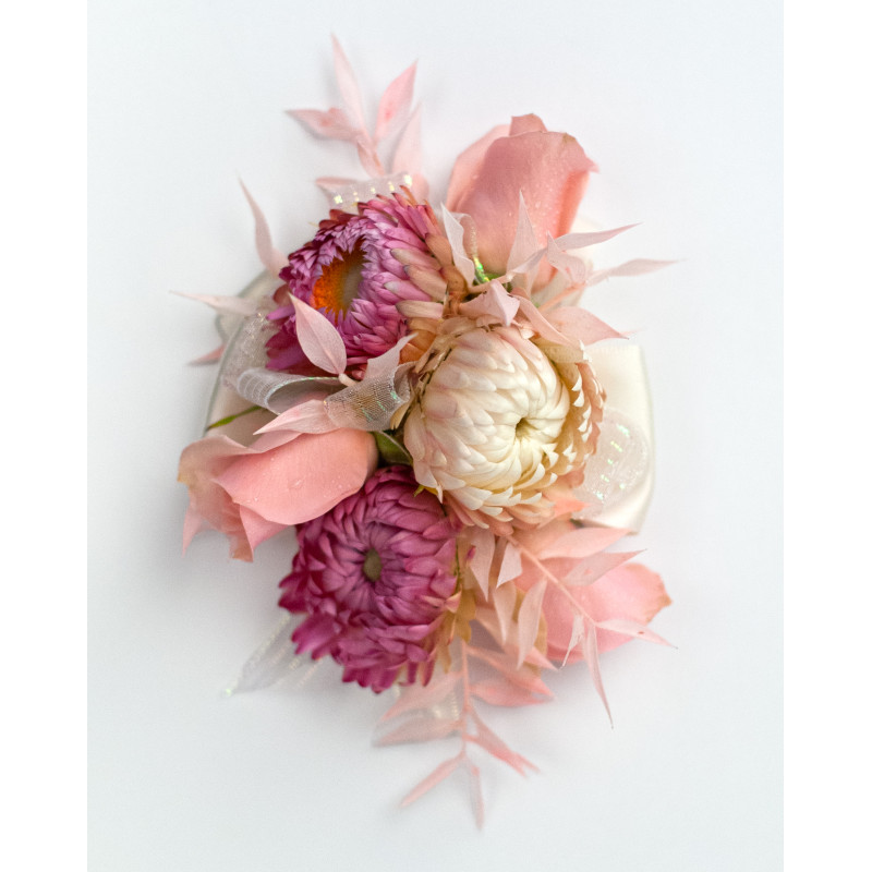 Blush Strawflower and Spray Rose Corsage  - Same Day Delivery