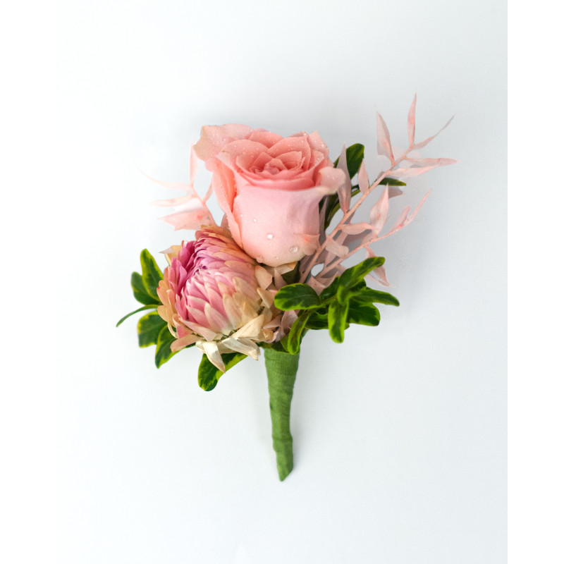 Blush Strawflower and Spray Rose Boutonniere - Same Day Delivery