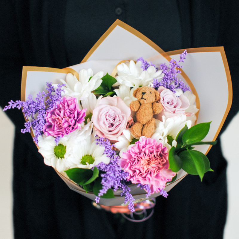 Bear Hugs and Blossoms Bouquet - Same Day Delivery