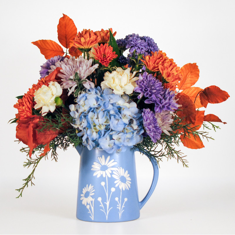 Daisy Delight Fall Pitcher Bouquet - Same Day Delivery