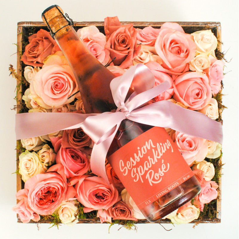 Pink Petals and Sparkling Rose Garden Luxe Box - Same Day Delivery