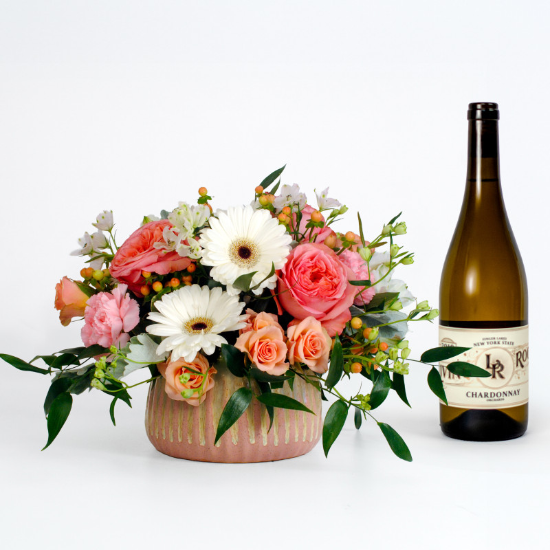Spring Serenity Chardonnay and Flowers Bundle - Same Day Delivery