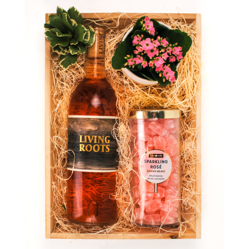 Rosy Wine and Pink Petal Gift Box Bundle - Same Day Delivery