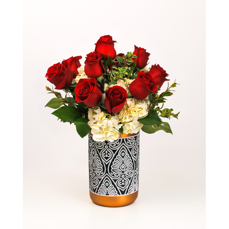 Love in Bloom Dozen Red Rose and Hydrangea Bouquet - Same Day Delivery