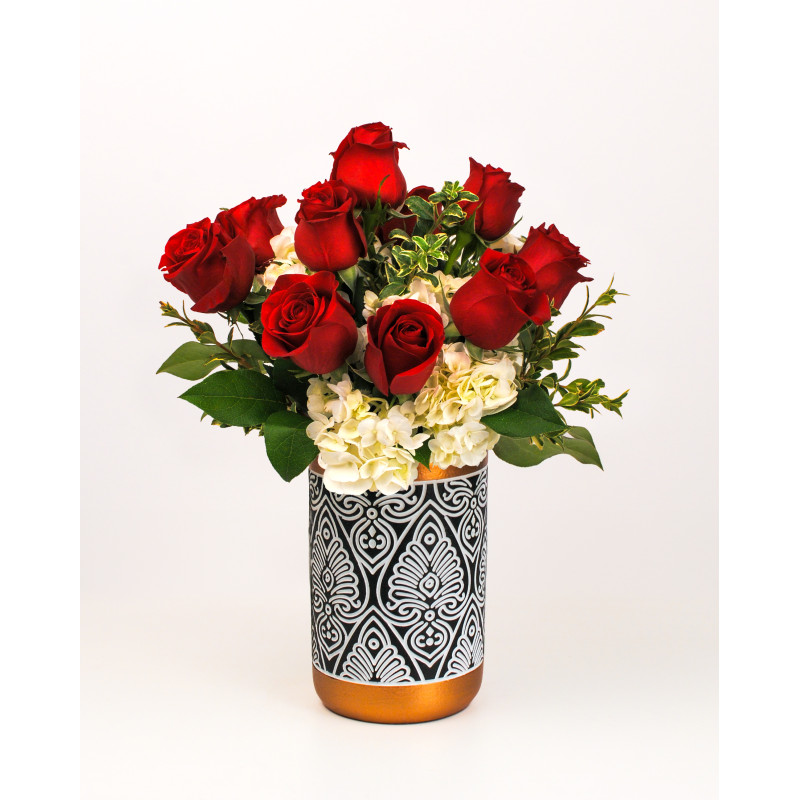 Love in Bloom Dozen Red Rose and Hydrangea Bouquet - Same Day Delivery