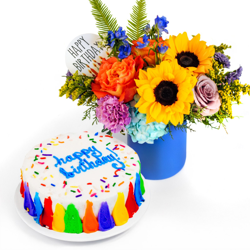 Happy Birthday Bouquet And Cake Bundle - Same Day Delivery