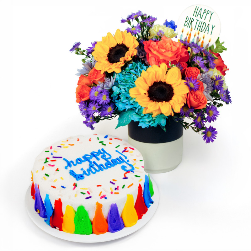 Happy Birthday Bouquet And Cake Bundle - Same Day Delivery