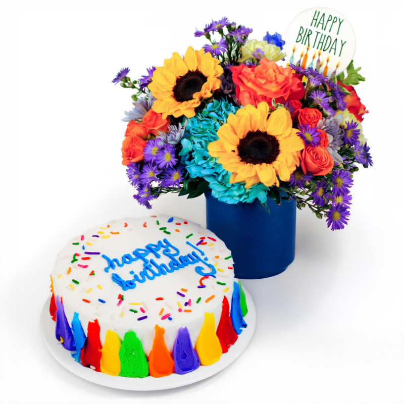 Happy Birthday Bouquet And Cake Bundle - Same Day Delivery