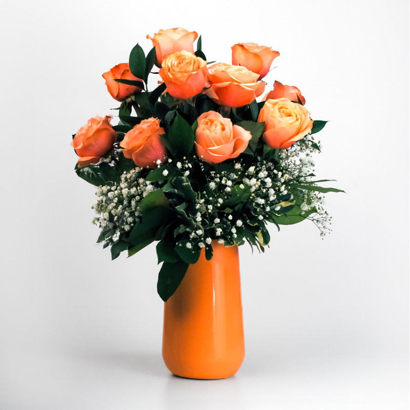 Modern Love Peach Dozen Rose Bouquet - Same Day Delivery