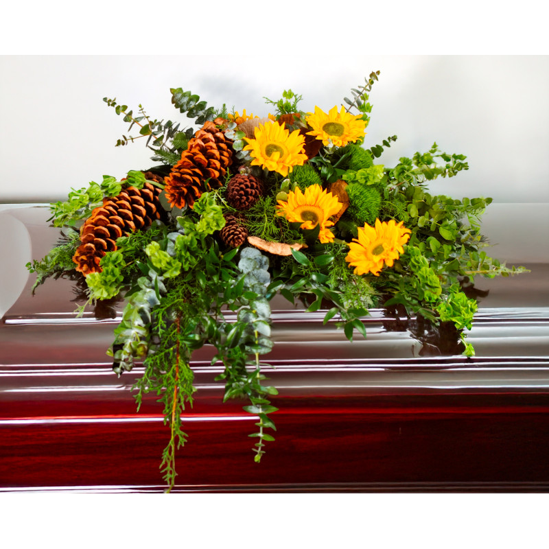 Woodland Grace Casket Spray Sunflowers - Same Day Delivery