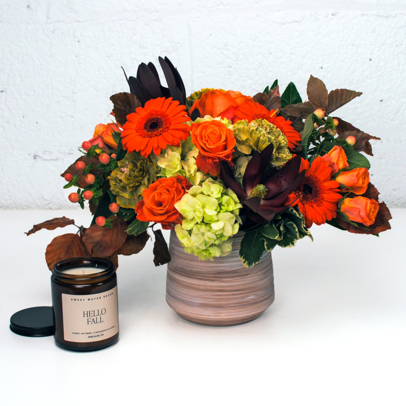 Hello Fall Bouquet and Candle - Same Day Delivery