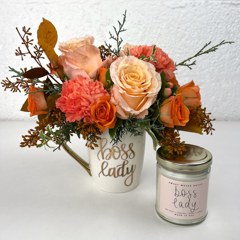 Boss Lady Mug Bouquet and Soy Candle - Same Day Delivery