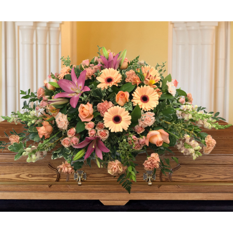 Peach Casket Spray - Same Day Delivery