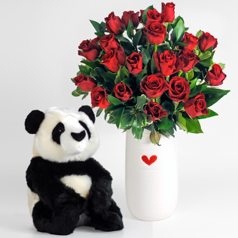 Big Bear Hug Double Dozen Roses - Same Day Delivery