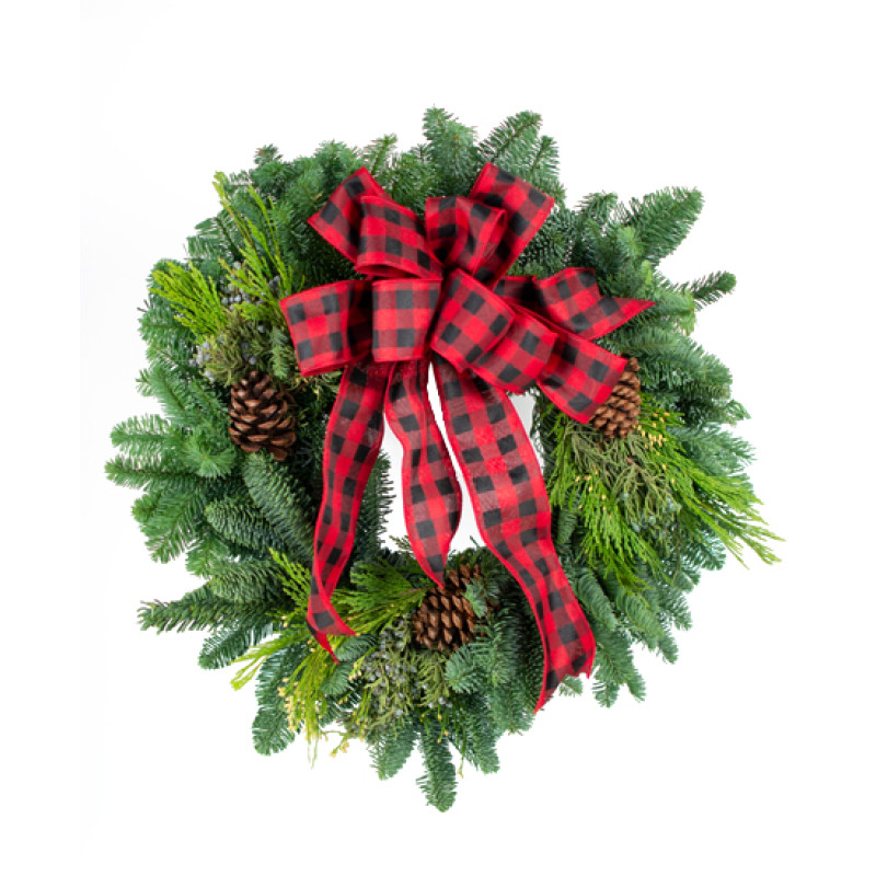 Buffalo Plaid Fresh Holiday Wreath - Same Day Delivery
