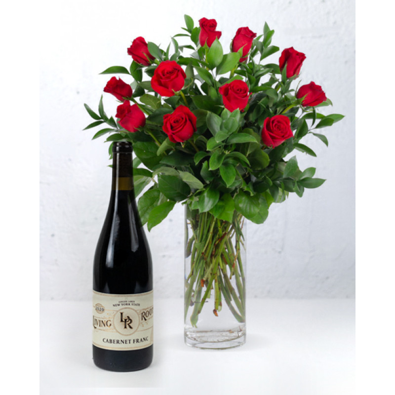 Red Rose Bouquet and Cabernet Franc Duo - Same Day Delivery