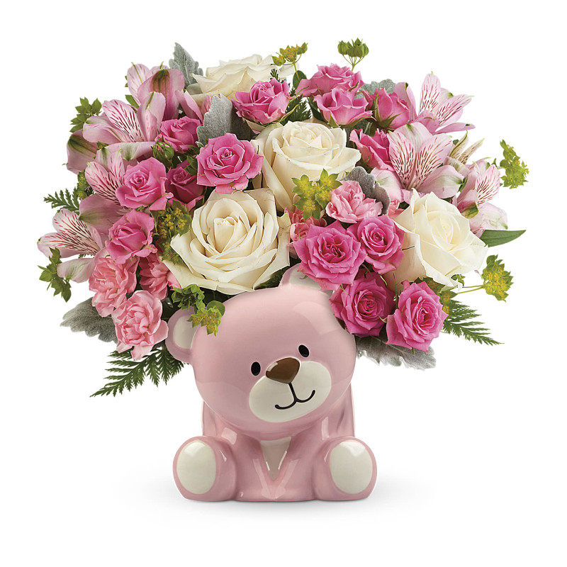 Precious Pink Bear Bouquet - Same Day Delivery