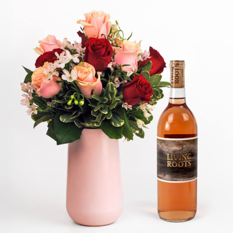 Romantic Duet Dozen and Rose Wine Pairing  - Same Day Delivery